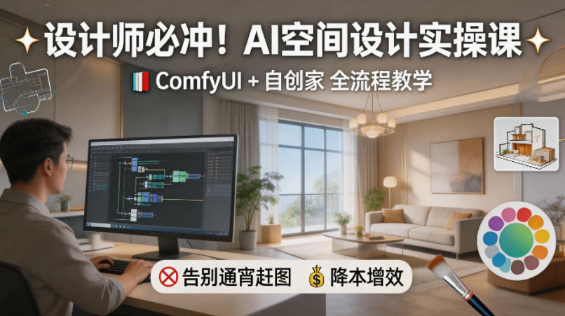设计师必冲！AI空间设计实操课，ComfyUI+自创家全教学，告别通宵赶图，降本增效-来聚吧