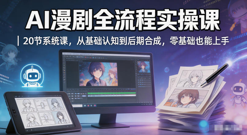 AI漫剧全流程实操课｜20节系统课，从基础认知到后期合成，零基础也能上手-来聚吧