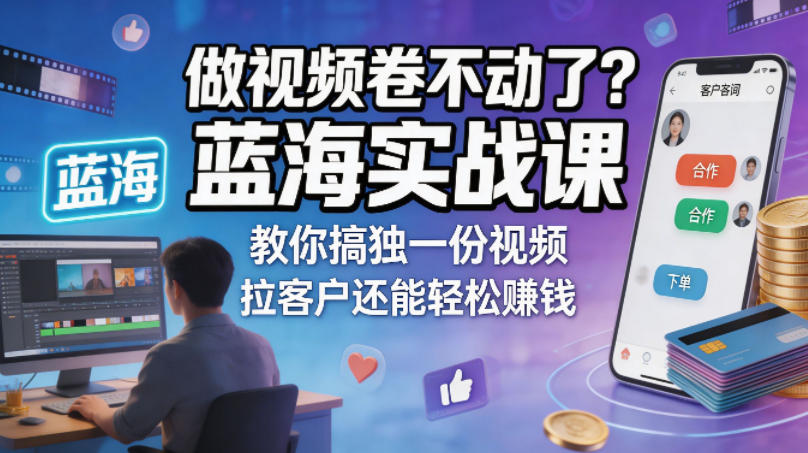 做视频卷不动了？蓝海实战课教你搞独一份视频，拉客户还能轻松賺钱！【原创双语字幕】-来聚吧