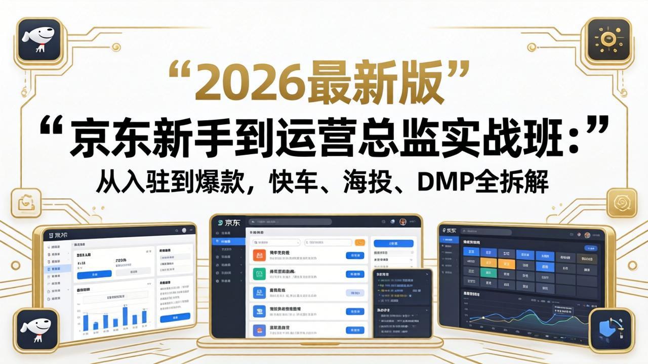 京东新手到运营总监实战班:从入驻到爆款,快车、海投、DMP全拆解,2026最新版-来聚吧