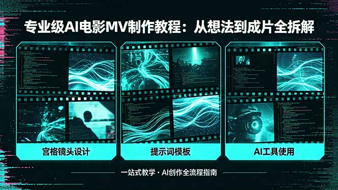 专业级AI电影MV制作教程,从想法到成片全拆解,宫格镜头+提示词模板+AI工具一站式教学-来聚吧