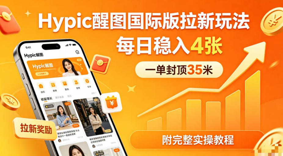 一单封顶35米,实测Hypic醒图国际版拉新玩法,每日稳入4张(附完整实操教程)-来聚吧