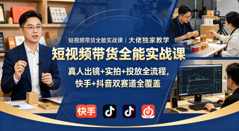 短视频带货全能实战课|大佬独家教学,真人出镜+实拍+投放全流程,快手+抖音双赛道全覆盖-来聚吧