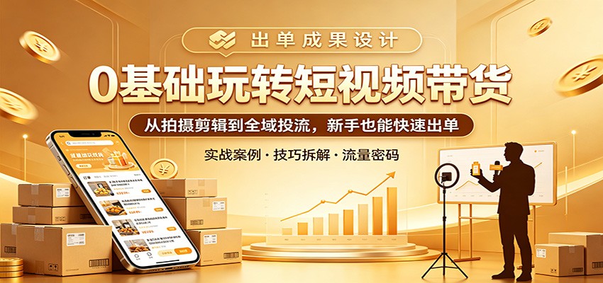 0基础玩转短视频带货:从拍摄剪辑到全域投流,新手也能快速出单-来聚吧