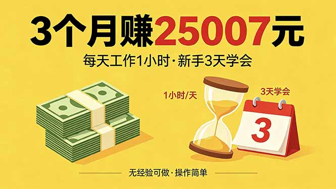 3个月赚钱25007元，每天工作1个小时，新手3天全部学会！-来聚吧