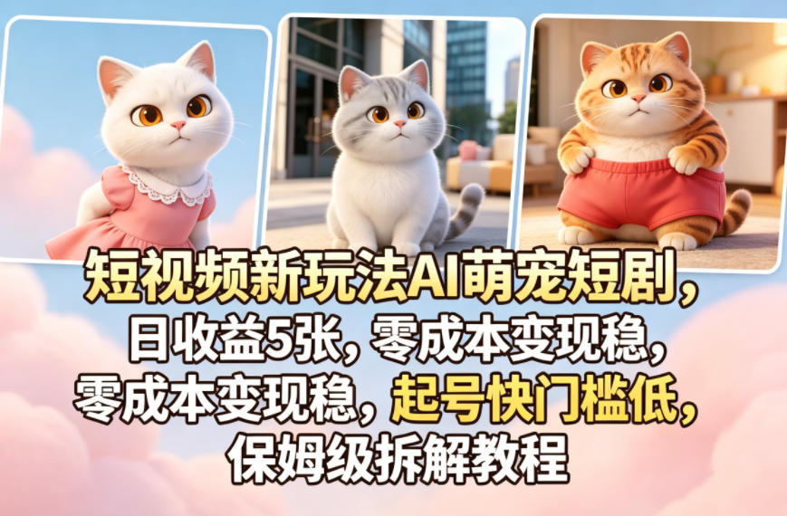 短视频新玩法AI萌宠短剧，日收益5张，零成本变现稳，起号快门槛低，保姆级拆解教程-来聚吧