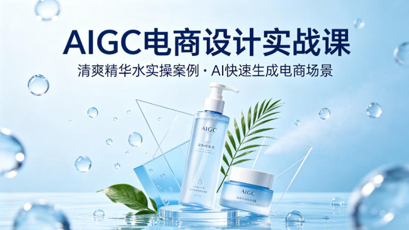 AIGC电商设计实战课,以清爽精华水为实操案例,教你用AI快速生成电商场景-来聚吧
