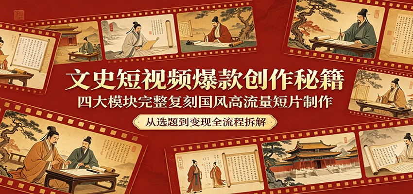 文史短视频爆款创作秘籍：四大模块完整复刻国风高流量短片制作-来聚吧