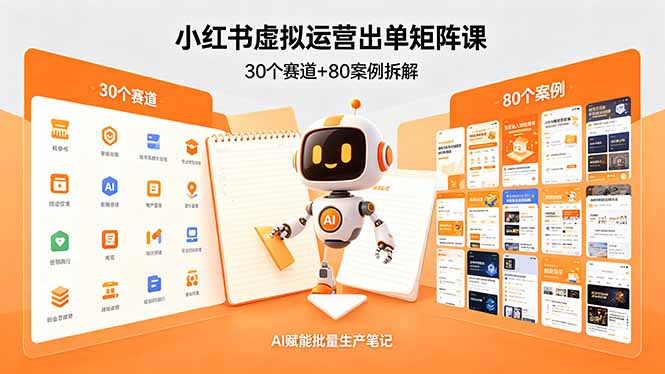 小红书虚拟运营出单矩阵课:30个赛道+80案例拆解,AI赋能批量生产笔记-来聚吧