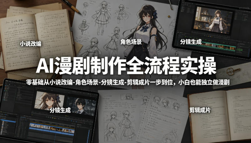 AI漫剧制作全流程实操,零基础从小说改编-角色场景-分镜生成-剪辑成片一步到位,小白也能独立做漫剧-来聚吧
