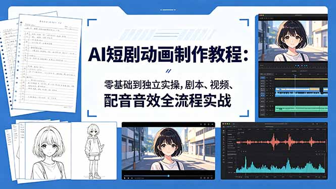 AI短剧动画制作教程:零基础到独立实操,剧本、视频、配音音效全流程实战-来聚吧