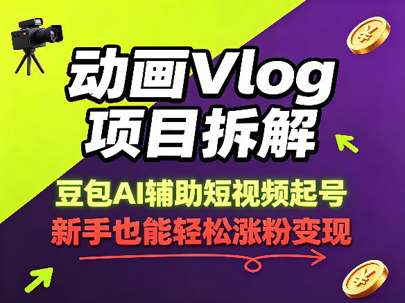 动画Vlog项目拆解,豆包AI辅助短视频起号,新手也能轻松涨粉,43条作品涨粉8.3W-来聚吧
