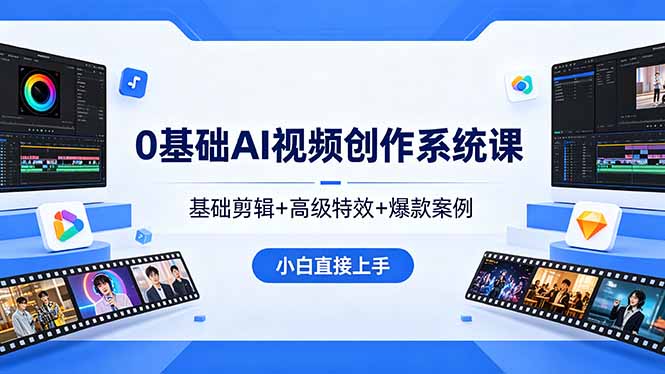 0基础AI视频创作系统课,基础剪辑+高级特效+爆款案例,小白直接上手-来聚吧