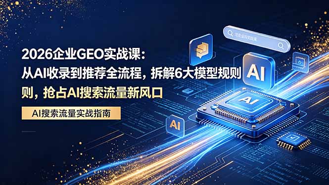 2026 企业GEO实战课:从AI收录到推荐全流程,拆解6大模型规则,抢占 AI 搜索流量新风口-来聚吧