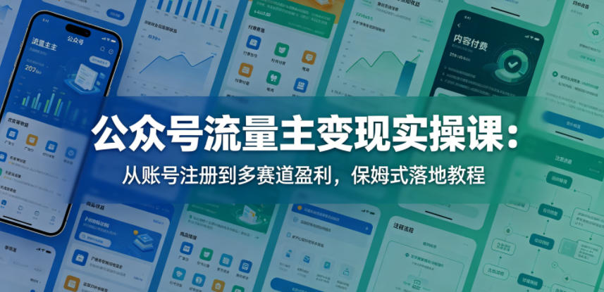 公众号流量主变现实操课：从账号注册到多赛道盈利，保姆式落地教程-来聚吧