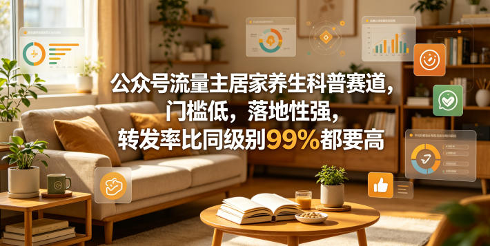 公众号流量主居家养生科普赛道,门槛低,落地性强,转发率比同级别99%都要高-来聚吧