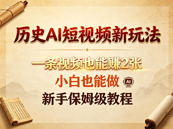 历史AI短视频新玩法,一条视频也能賺2张,小白也能做,新手保姆级教程-来聚吧
