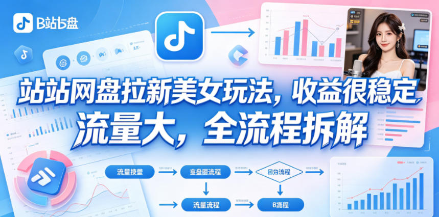 B站网盘拉新美女玩法，收益很稳定，流量大，全流程拆解-来聚吧