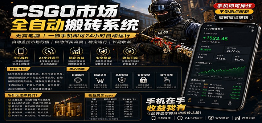 不需要电脑的CS市场自动搬砖系统｜自动正常买高卖全天运行 ｜月入过W【稳定运行】-来聚吧