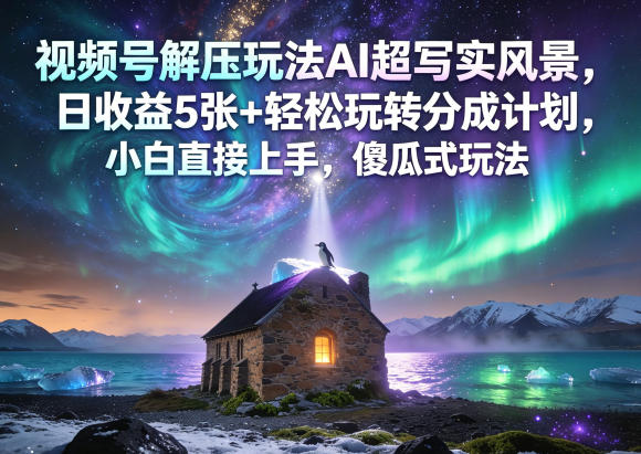 视频号解压玩法AI超写实风景,日收益5张+轻松玩转分成计划,小白直接上手,傻瓜式玩法-来聚吧