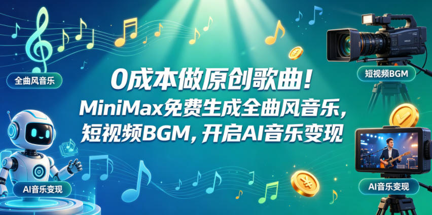 0成本做原创歌曲!MiniMax免费生成全曲风音乐,短视频BGM,开启AI音乐变现-来聚吧