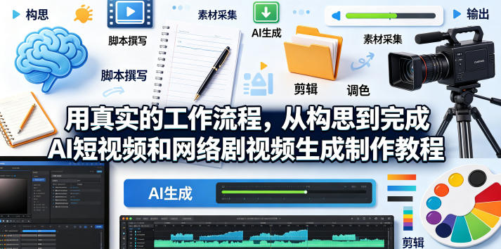 用真实的工作流程,从构思到完成AI短视频和网络剧视频生成制作教程-中英字幕-来聚吧