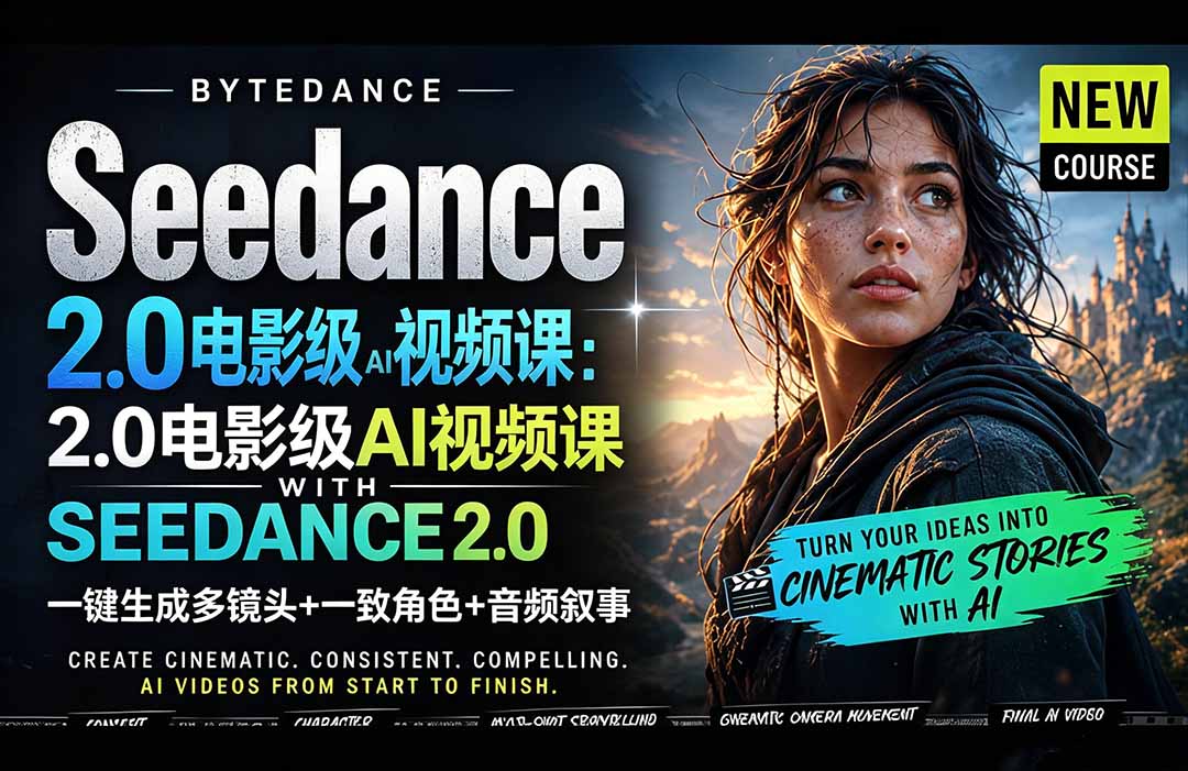 Seedance 2.0电影级AI视频课：一键生成多镜头+一致角色+音频叙事-来聚吧