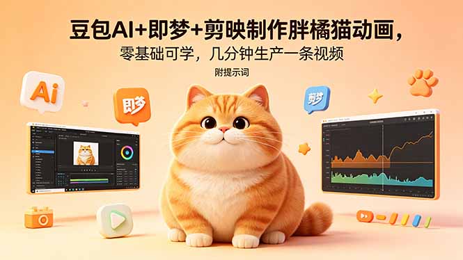 豆包AI+即梦+剪映制作胖橘猫动画，零基础可学，几分钟生产一条视频，附提示词-来聚吧