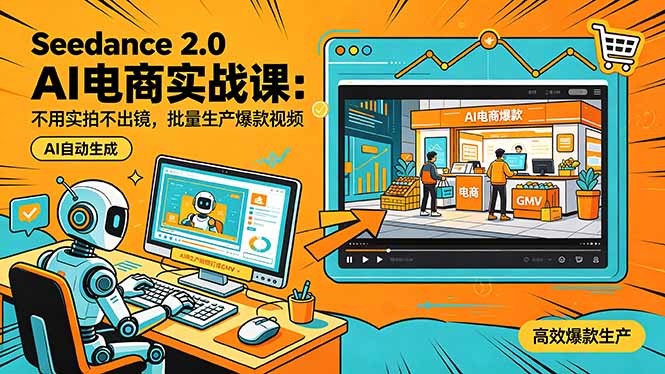 Seedance 2.0 AI电商实战课:不用实拍不出镜,批量生产爆款视频打爆GMV-来聚吧