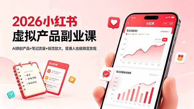 2026小红书虚拟产品副业课,AI原创产品+笔记流量+投流放大,普通人也能稳定变现-来聚吧