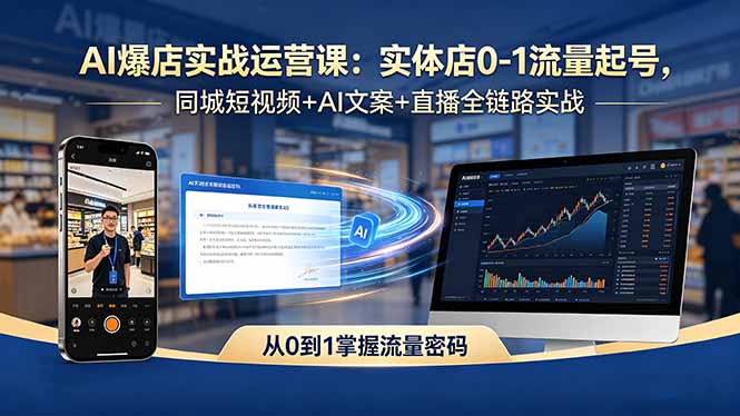 AI爆店实战运营课：实体店0-1流量起号，同城短视频+AI文案+直播全链路实战-来聚吧