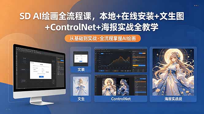 SD AI绘画全流程课，本地+在线安装+文生图+ControlNet+海报实战全教学-来聚吧