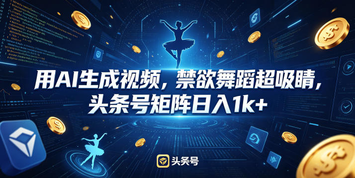 用AI生成视频,禁欲舞蹈超吸睛,头条号矩阵日入1k+-来聚吧
