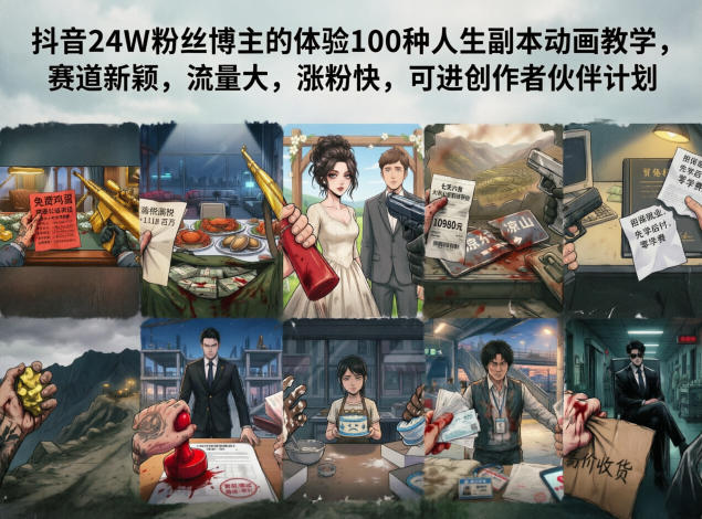 抖音24W粉丝博主的体验100种人生副本动画教学，赛道新颖，流量大，涨粉快，可进创作者伙伴计划-来聚吧