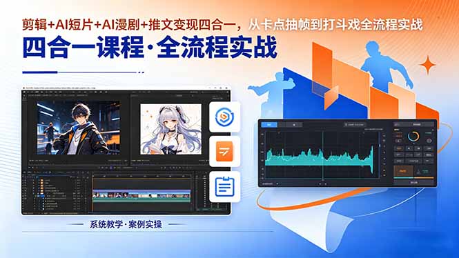 剪辑+AI短片+AI漫剧+推文变现四合一，从卡点抽帧到打斗戏全流程实战-来聚吧