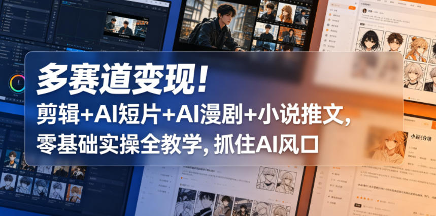 多赛道变现！剪辑+AI短片+AI漫剧+小说推文，零基础实操全教学，抓住AI风口-来聚吧