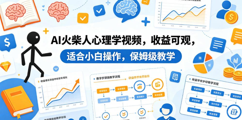 AI火柴人心理学视频，收益可观，适合小白操作，保姆级教学-来聚吧