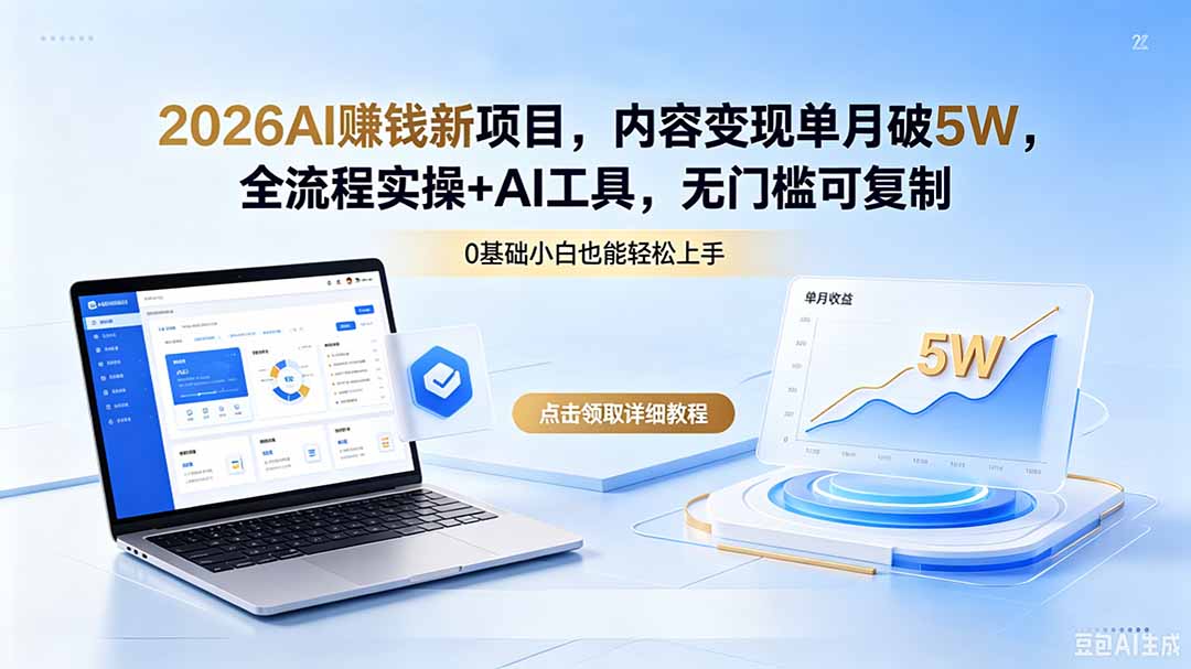 2026AI赚钱新项目，内容变现单月破5W，全流程实操+AI工具，无门槛可复制-来聚吧