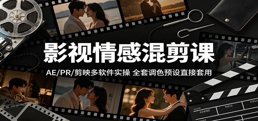 影视情感混剪课：AE/PR/剪映多软件实操，全套调色预设直接套用-来聚吧