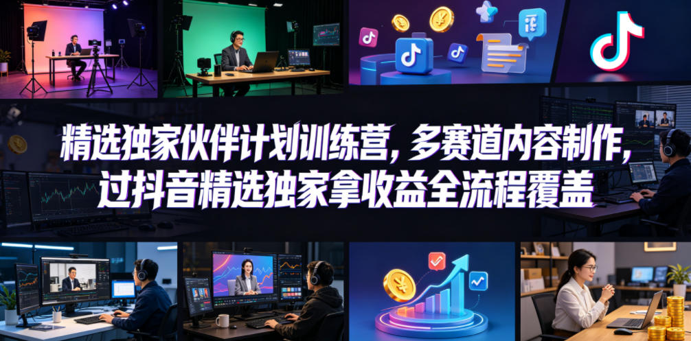 小豁食堂精选独家伙伴计划训练营,多赛道内容制作,过抖音精选独家拿收益全流程覆盖-来聚吧