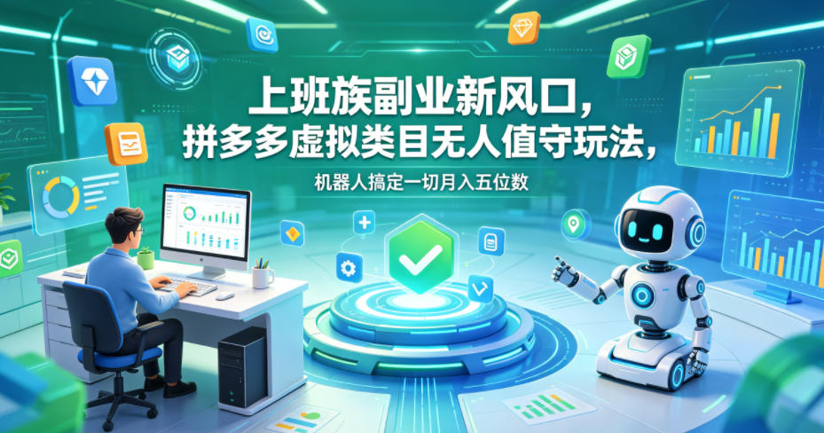 上班族副业新风口,拼多多虚拟类目无人值守玩法,机器人搞定一切月入五位数【揭秘】-来聚吧