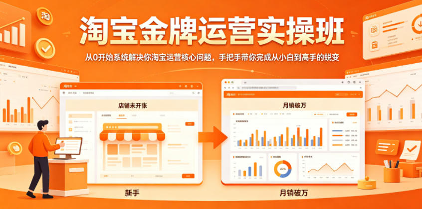 淘宝金牌运营实操班，从0开始系统解决你淘宝运营核心问题，手把手带你完成从小白到高手的蜕变-来聚吧