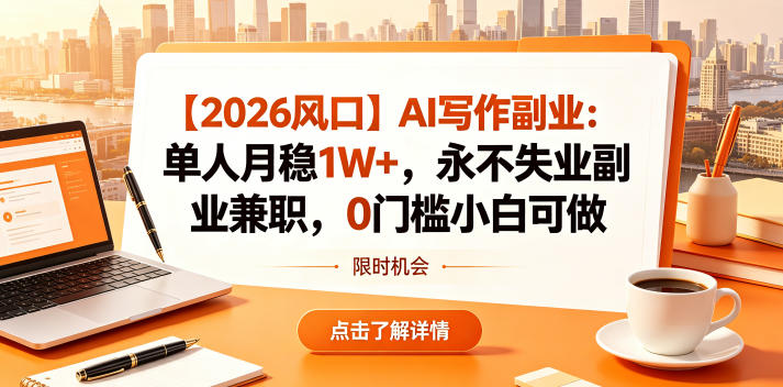 【2026风口】AI写作副业:单人月稳1W+,永不失业副业兼职,0门槛小白可做【揭秘】-来聚吧