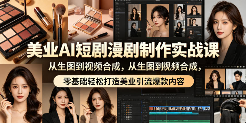 美业AI短剧漫剧制作实战课，从生图到视频合成，零基础轻松打造美业引流爆款内容-来聚吧