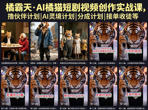 橘霸天·AI橘猫短剧视频创作实战课，撸伙伴计划|AI灵境计划|分成计划|接单收徒等-来聚吧