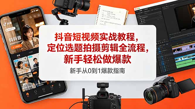 抖音短视频实战教程,定位选题拍摄剪辑全流程,新手轻松做爆款-来聚吧