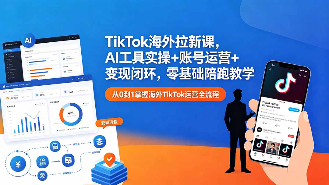 TikTok海外拉新课,AI工具实操+账号运营+变现闭环,零基础陪跑教学-来聚吧