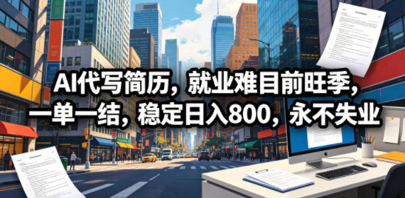 AI代写简历,就业难目前旺季,一单一结,稳定日入800,永不失业-来聚吧