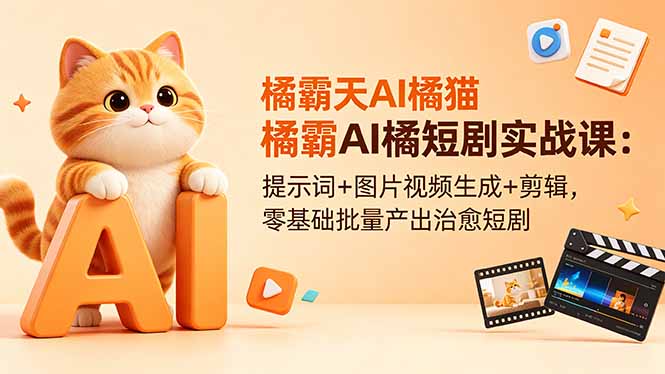 橘霸天AI橘猫短剧实战课：提示词+图片视频生成+剪辑，零基础批量产出治愈短剧-来聚吧