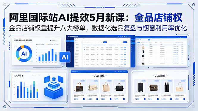 阿里国际站AI提效5月新课:金品店铺权重提升八大榜单,数据化选品复盘与橱窗利用率优化-来聚吧